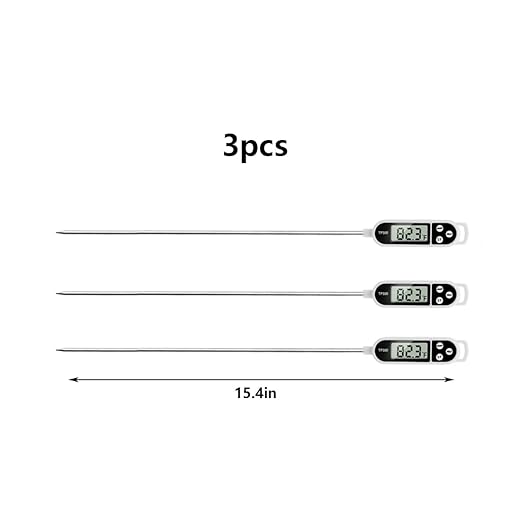 3pcs Candy Thermometer Digital Instant Read for Meat Kitchen Cooking Food Oil Deep Fry BBQ Grill Smoker (3, 15.4in)