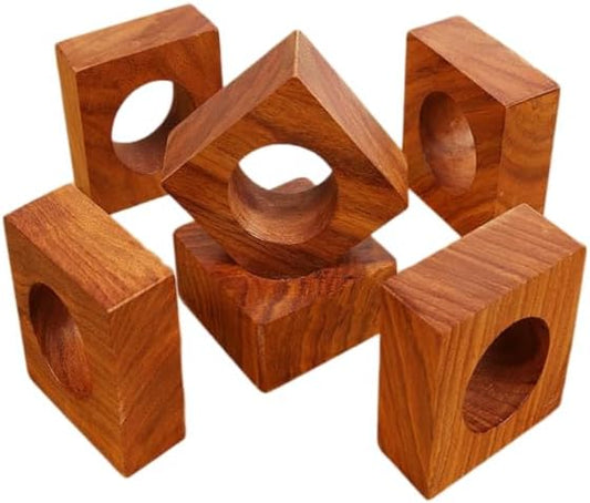 Handmade Napkin Rings Set of 12 for Dining Table Decoration Wooden Square Napkin Buckles for Home Decor Wedding Dinners Parties