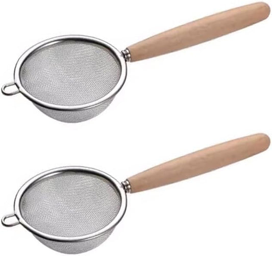 2Pcs Stainless Steel Fine Mesh Strainer Versatile Long-Handle Sieves for Flour Tea Coffee Oil Filtering(2.76-Inch)