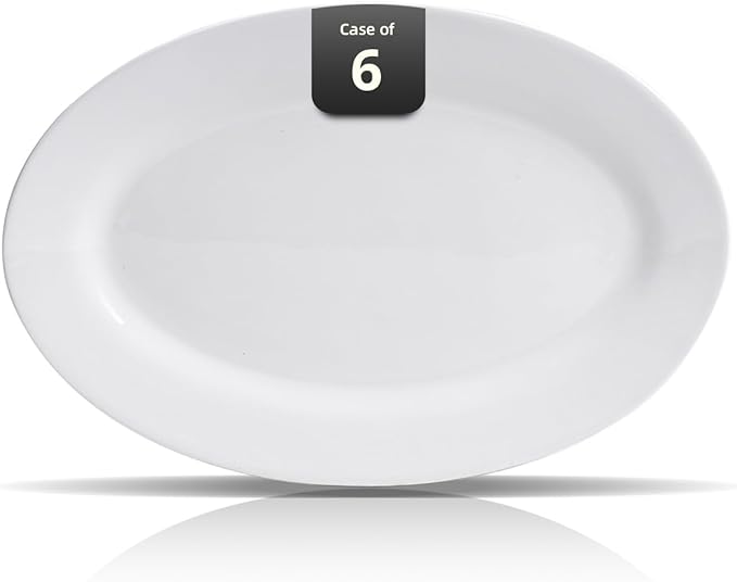 Wide Rim Bone China Commercial Grade Restaurant Plate, Elegance White Oval Platter 14" x 9.5", Case of 6
