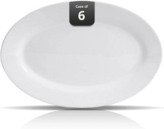 Wide Rim Bone China Commercial Grade Restaurant Plate, Elegance White Oval Platter 14" x 9.5", Case of 6