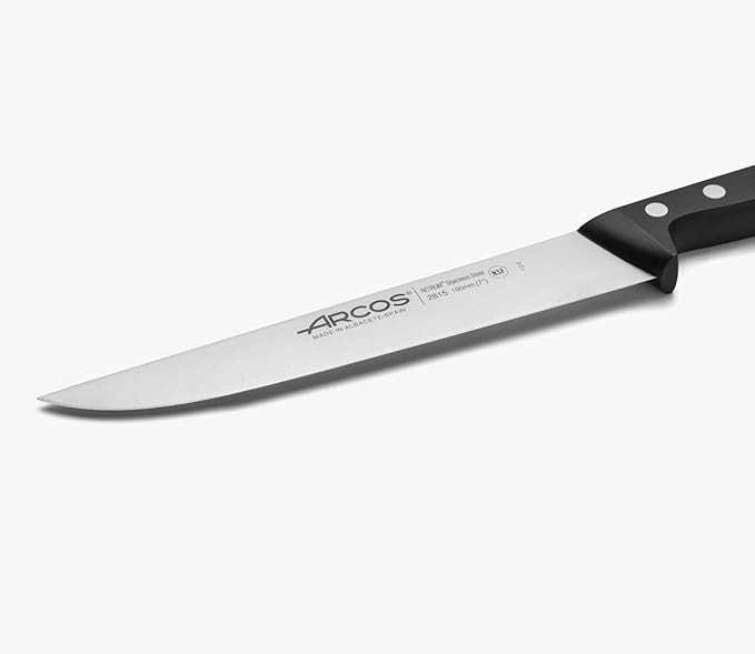 Arcos Carving Knife 7 Inch Nitrum Stainless Steel and 190 mm blade. Butcher Knife For Boning. Ergonomic Polyoxymethylene POM Handle. Series Universal. Color Black