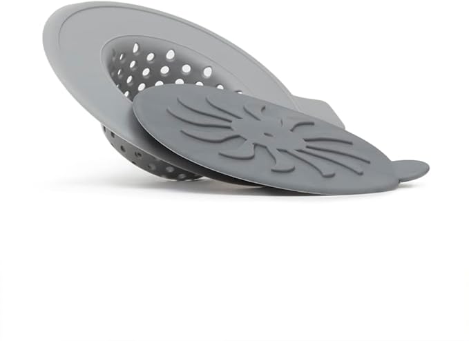 Flexible Grey Silicone Sink Strainer and Stopper for Kitchen Drains by Home Basics | Prevents Clogs and Keeps Sink Clean - Durable and Easy to Clean - Universal Fit