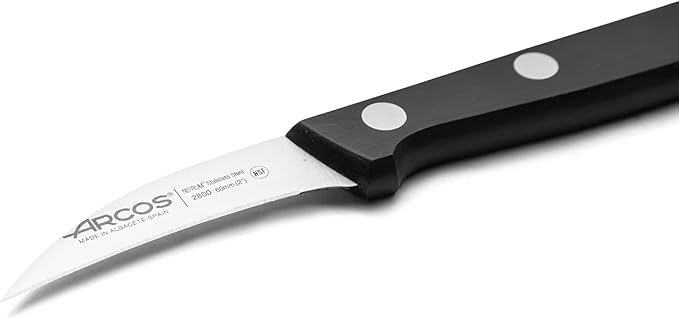 Arcos Curved Paring Knife 2 Inch Stainless Steel. Kitchen Knife for Peeling Fruits and Vegetables. Ergonomic Polyoxymethylene Handle and 60 mm Blade. Series Universal. Color Black.