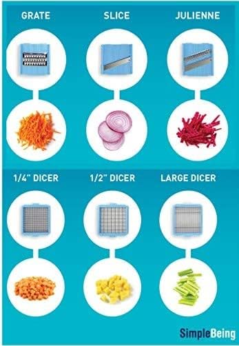 Simple Being Vegetable Chopper Slicer Dicer Cutter Grater, 6 Interchangeable Stainless Steel Blades Mandoline Julienne, Heavy Duty Multifunctional Kitchen Food Chopper