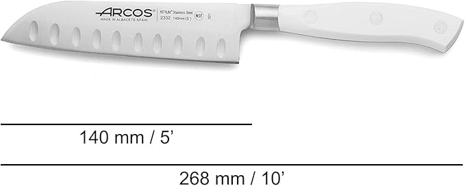 Arcos Forged Knife 3 pieces - Nitrum Stainless Steel and mm blade. 613 gr. Ergonomic Polyoxymethylene POM Handle. Series Riviera Blanc. Thin blade with a characteristic smooth edge. Color White