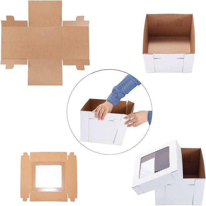 Huoshange Tall Cake Boxes for Tier Cakes,12x12x12 Inch [3 Pack ] Thick Sturdy Bakery Box with Window,White Wedding Cake Boxes,Layer Cake Carrier,Disposable Cake Containers