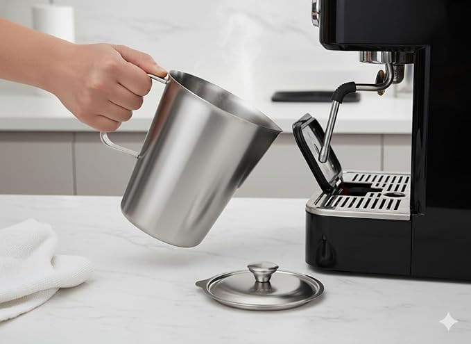 2-Pack 304 Stainless Steel Water Pitcher with Lid, 2L/70oz Metal Pitcher with Lid Wide-Mouth Measuring Cup with Dual-Scale Markings for Mixing, Baking, Coffee, Kitchen Prep