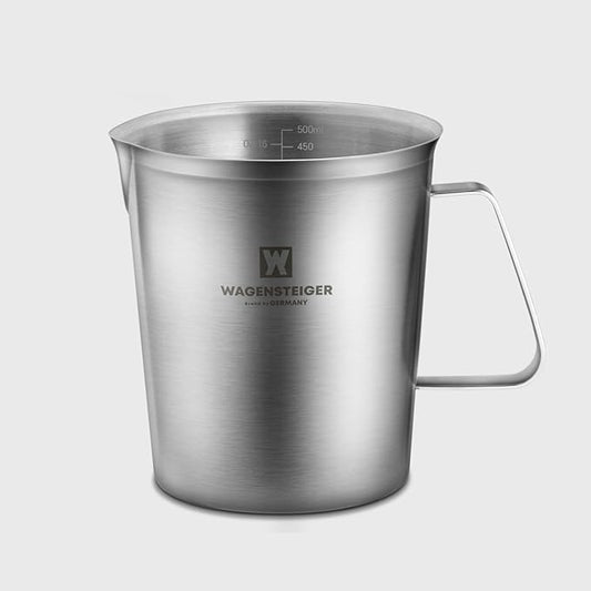 18/8 Stainless Steel Measuring Cup: Metal Measuring Pitcher with Engraved Oz & ml Markings, Precision Pour Spout & Sturdy Handle – Baking, Coffee & Barista Use (500ml / 16.9Oz)
