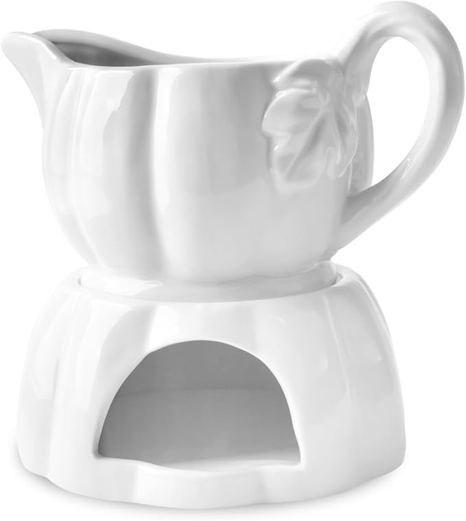 Gravy Boat with Warmer – 18 Oz Dripless Gravy Bowl with Handle & Spout – Microwave, Freezer & Dishwasher Safe Sauce Server for Thanksgiving, Christmas, Holiday Meals