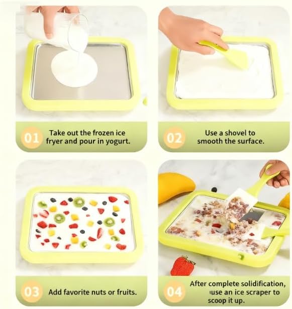 At-Home Rolled Ice Cream Maker Kit, Instant Freeze Plate and 2 Scrapers, DIY Stainless Steel Homemade Iced Tray, Stainless Steel Ice Cream Makers Tray for Fun Freezer Desserts (White)