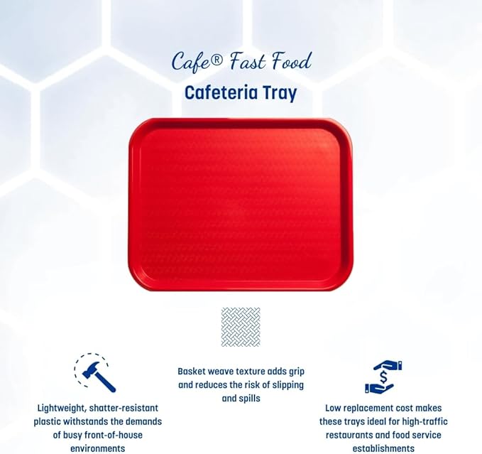 Carlisle FoodService Products Cafe Fast Food Cafeteria Tray with Patterned Surface for Cafeterias, Fast Food, And Dining Room, Plastic, 17.87 X 14 X 0.98 Inches, Red