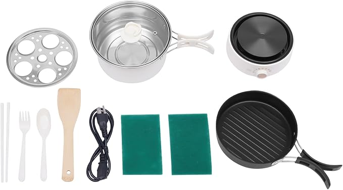 Portable Electric Hot Pot 500W 1.6L with Foldable Handles Power Adjustment Non-stick Frying Pan Mini Hot Pot Multi-Functional Ramen Noodle Cooker for Noodles Steak Cooker (White)