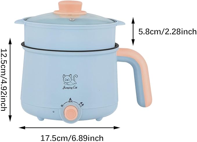 Mini Hot Pot 1.8L Ramen Cooker Multipurpose Cookware Cooking Pot Non Stick Portable Electric Pot Noodles Pot for Noodles Eggs, Pot and PP Steamer