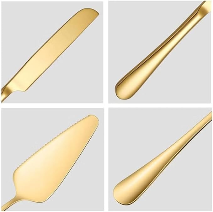 PAXNOK Pie Server and Cake Server Stainless Steel Set - Serrated Spatula with Elegant Ergonomic Handles for Cutting and Serving Desserts, Brownies, Lasagna (Gold)