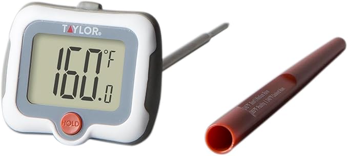 Taylor Pivoting Head Instant Read Digital Meat Food Grill BBQ Cooking Kitchen Thermometer with Protective Sleeve, Gray