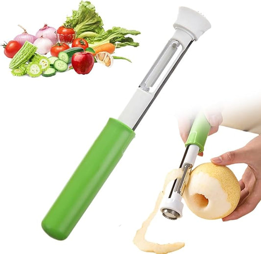 2-In-1 Corer Remover and Apple Peeler - 2024 New Stainless Steel Fruit Corer Tool for Bell Peppers, Apples, Pears (Green)
