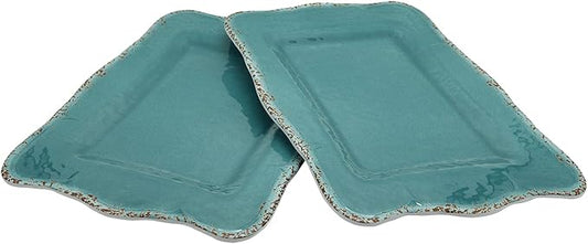 Gourmet Art Crackle Set of 2 Melamine Rectangular Serving Trays/Platters Aquamarine blue 17"