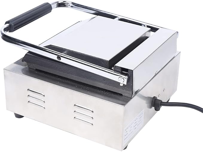 Commercial Panini Press Grill, 1800W Electric Stainless Steel Sandwich Maker, Portable Toaster with Handle Temp Control, Smooth Flat Surface Electric Griddle for Hamburger Steak Bacon