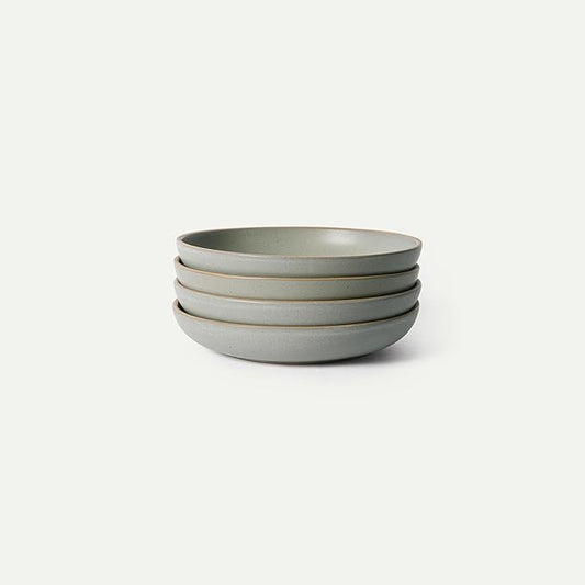 MORA Medium Dishes Set of 4, 30oz Ceramic Pottery Pasta Plate/Wide Bowls - Microwave, Oven and Dishwasher Safe - Peppercorn