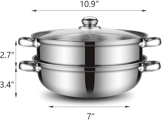 Steamer Pot for Cooking 11 inch Steamer Pot, 3-tier Multipurpose 18/8 Stainless Steel Steam Pot Cookware with Lid for Vegetable, Dumpling, Stock, Sauce, Food