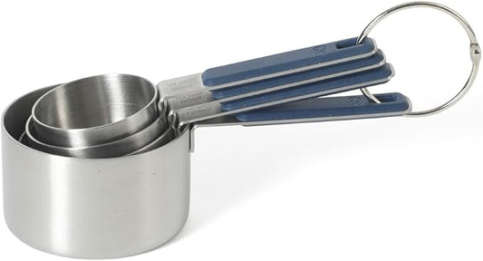 Calphalon Prime 4 Piece Stainless Steel Measuring Cups W/Navy Blue Silicone Handles