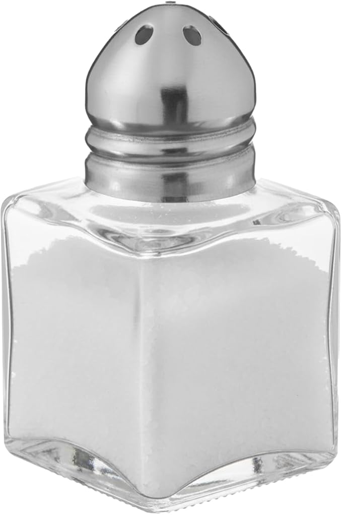 Mini Glass Salt & Pepper Shakers Set with Metal Lids – Durable Clear Glass Cube Design, Easy Refill, Perfect for Restaurant Tables, Kitchen & Events – Compact Refillable Shakers, 12 Pack