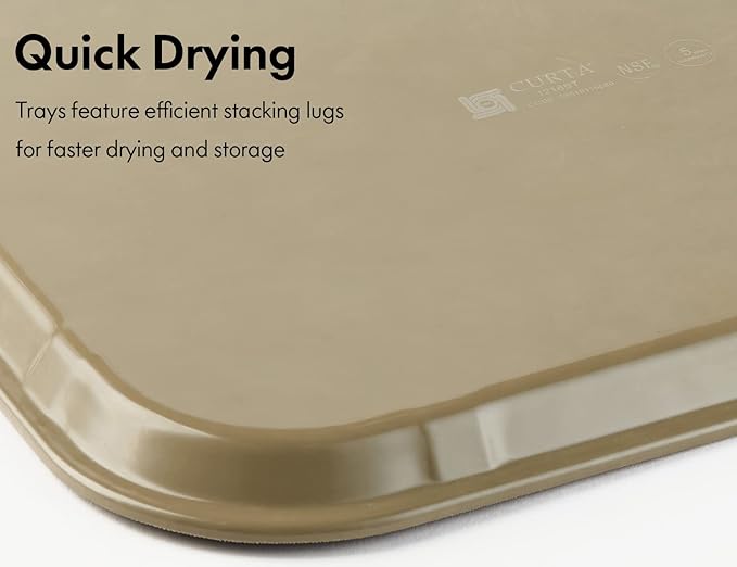 CURTA 2-Pack Restaurant Grade Non-Slip Tray, NSF, 22 Inch x 16 Inch, Plastic Rubber Lined Rectangular Serving Tray, Brown