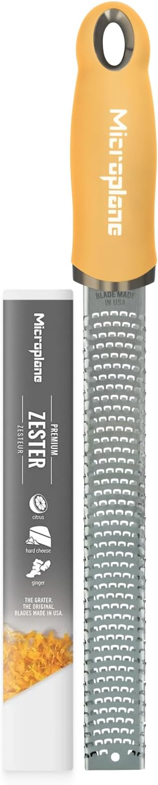 Microplane Premium Classic Zester Grater in Lemon Cream color - Vibrant Color | Lemon Zester tool, Cheese & Vegetable Grater | For Citrus, Parmesan Cheese, Garlic, Ginger | Fine Stainless Steel Blade