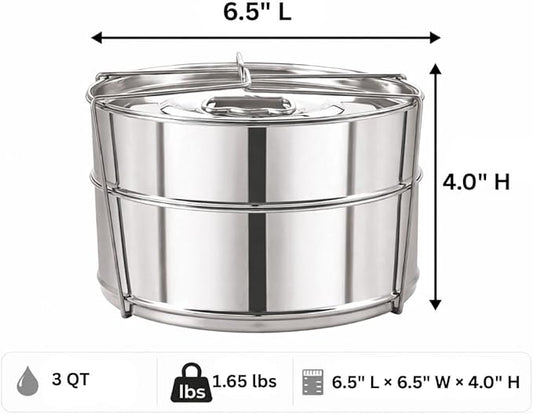 Stackable Stainless Steel Insert Pans - 3QT- Inserts for Instant Pot - Pan for Instapot - Accessories for Instant Pot 3QT and above - Pressure Cooker Steamer Accessories