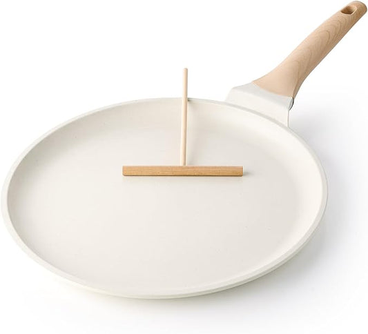 Kordisen Crepe Pan Nonstick, 12 Inch Healthy Coating Comales para Tortillas Dosa Pan with Spreader, Induction Compatible, PFOA Free (White)