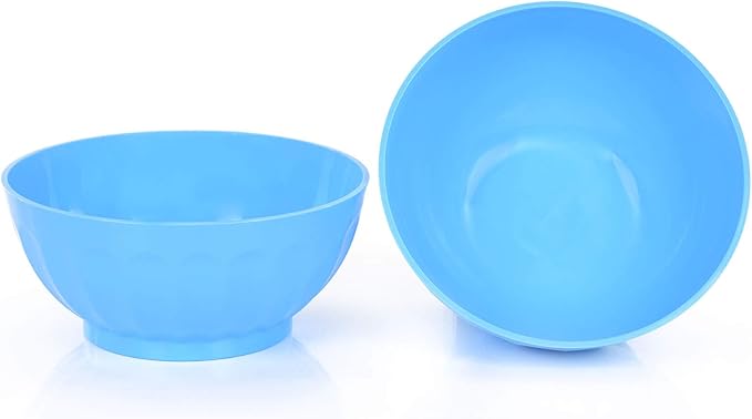Mintra Unbreakable Plastic Bowl, BLUE 4pk - Large, 1.8L, 60oz, 7.75inW x 3.25inH - (Part Of A Set) - Salad, Snacks, Breakfast Cereal, Fruit, Popcorn, Soup, Colorful, Shatterproof, BPA Free