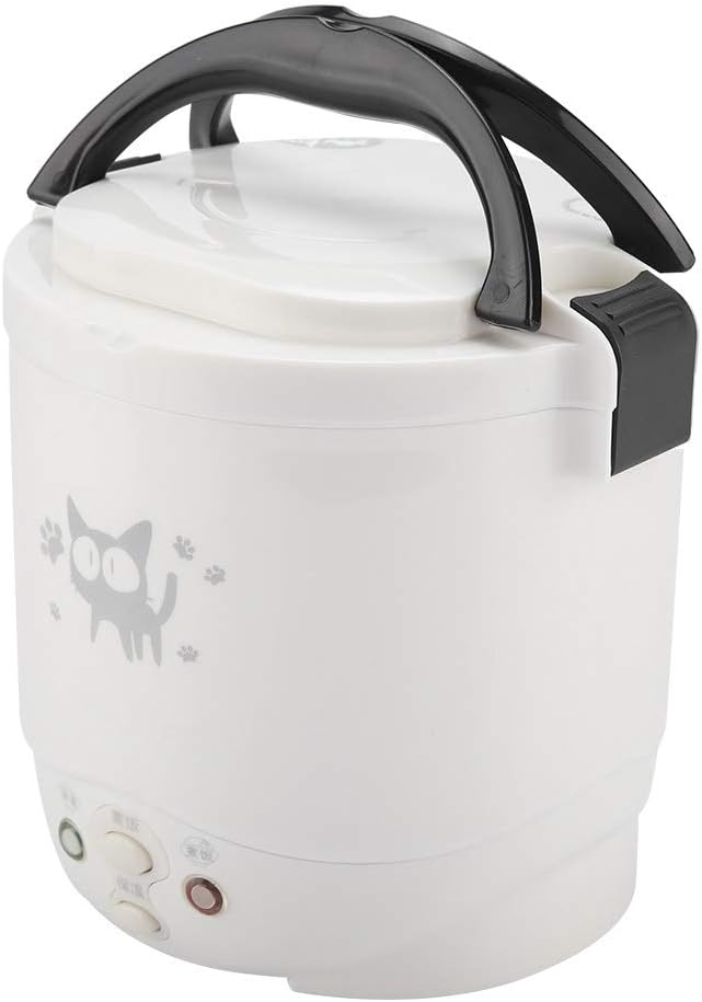 Mini Rice Cooker, 12v Electric Lunch Box Portable Travel Cooker for Car, Multifunctional Electric Food Steamer, Fast Cooking, Fully Automatic, Non Stick Pot for Travel, Camping (White)