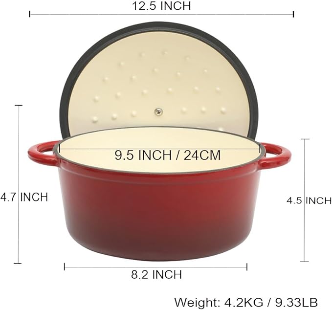 Maldira Enameled Cast Iron Dutch Oven, Non Stick Casserole Pot with Lid (Peacock Blue, 4.5 Quarts)