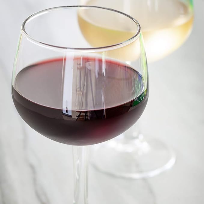 Restaurantware Cascata 13 Ounce Balloon Red Wine Glasses Set Of 6 Tempered Red Wine Glasses - Chip-Resistant Fine-Blown Glass Wine Balloon Glasses Dishwasher-Safe Stemware For Red or White Wines