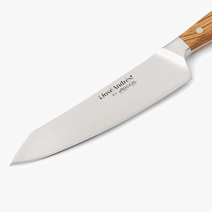 Arcos Jose Andres Rocking Santoku | 7-Inch Forged Knife for Professional Culinary Precision | NITRUM Stainless Steel Blade with Silk Edge | Ergonomic Light Brown Holm Oak Handle