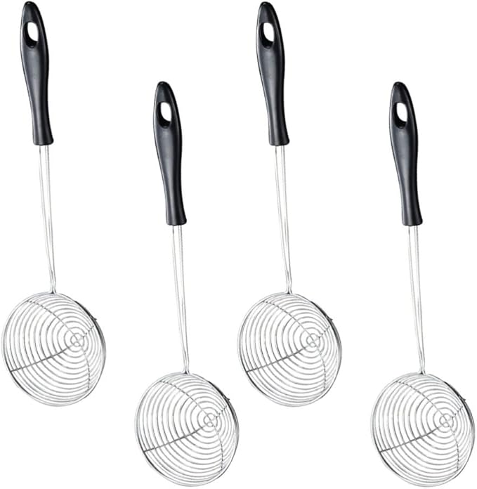 Hemoton 4 Pieces Stainless Steel Spider Strainer Spoon, 2.5 Inch Mini Wire Skimmer Colander with Handle for Hot Pot, Tortellini and Meatball