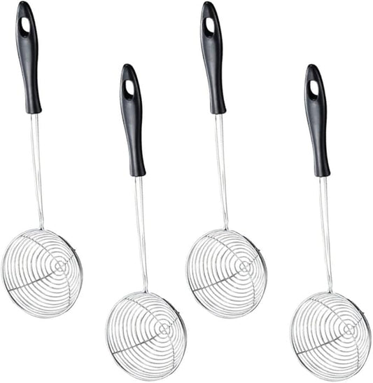Hemoton 4 Pieces Stainless Steel Spider Strainer Spoon, 2.5 Inch Mini Wire Skimmer Colander with Handle for Hot Pot, Tortellini and Meatball