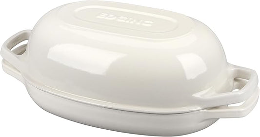 EDGING CASTING Enameled Cast Iron Oval Dutch Oven Pot with Lid, Dutch Oven for Sourdough Bread Baking, Oval Bread Pan, Bread Oven, Bread Dutch Oven, 5qt, White