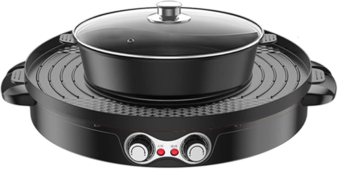 Food Party Hot Pot with Grill 2 in 1 Indoor Non-Stick Electric Pot and Griddle Korean BBQ Grill Indoor Smokeless Hotpot Pot Electric Cooker with Separable Cooking Plate & Independent Dual Temperature