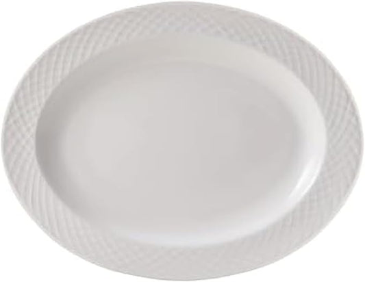Mikasa Trellis White Bone China Lightweight Chip Resistant Oval Serving Platter, White