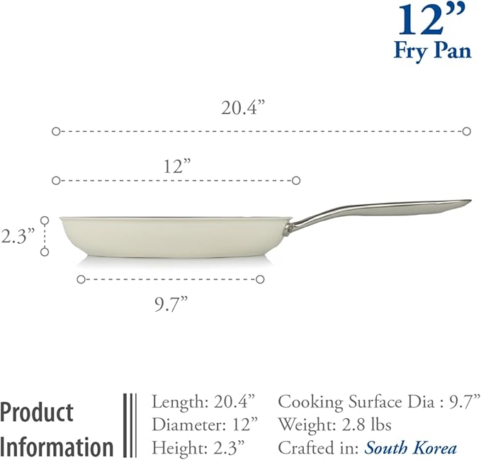 ValenCera TeChef Collection | 12" Ceramic Nonstick Frying Pan Skillet, Nontoxic - Free of PFAS, PFOA, PTFE, Made in Korea (12-in)