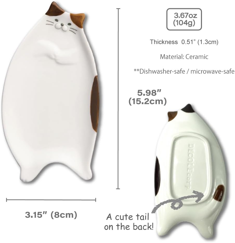 Spoon Rest for Stove Top [ Designed in Japan ] Cute Ceramic Spoon Rest/Holder for Kitchen Counter (calico cat)