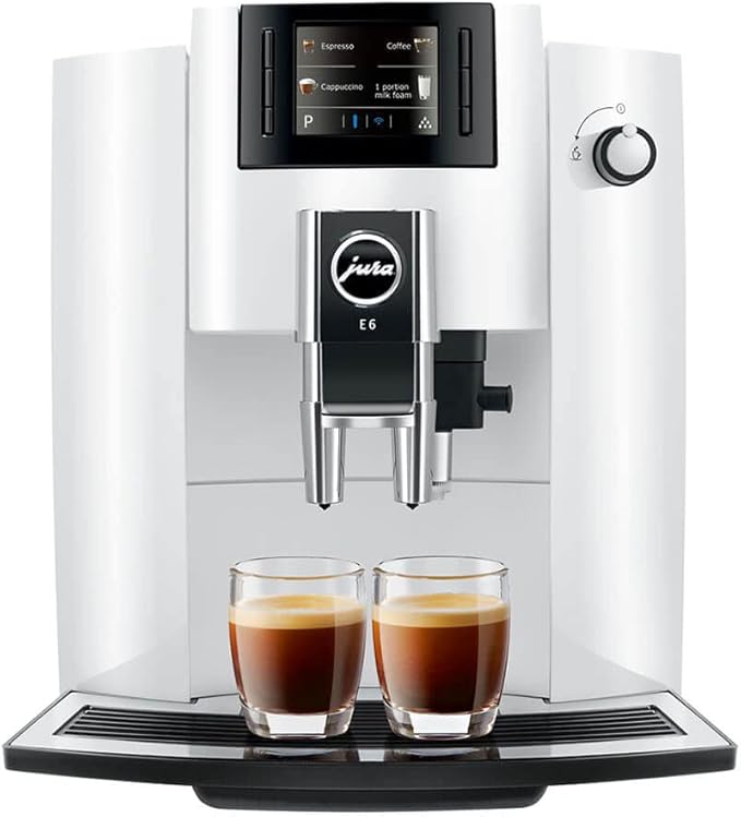 Jura 15559 E6 Automatic Espresso Machine with Easy Cappuccino Function, Intelligent Preheating and 2.8-Inch Color Display (Piano White)