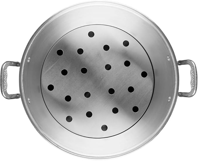 Vasconia 32-Quart Steamer Pot (Aluminum) with Tray & Aluminum Lid for Most Stoves (Hand-Wash only) Large Stock Pot for Tamales, Steaming, Boiling & Frying - Makes Seafood, Pasta, Veggies & More