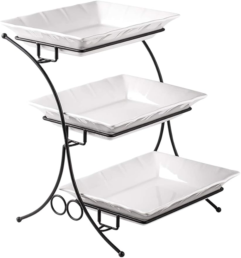 YHOSSEUN Large Tiered Tray Stand, 3 Tier Serving Tray Porcelain Baking Set with Serving Stand 3 Tier Buffet Server for Fruit, Dessert, Food Display Stand for Party, Thanksgiving