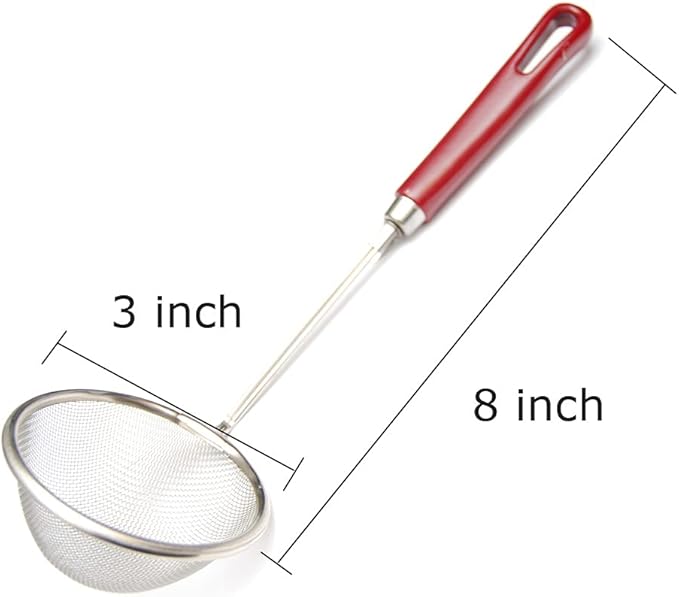 3 inch Diameter Stainless Steel Mini Mesh Strainer with Non Slip Handle and Hook