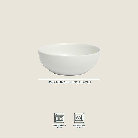 Gibson Home Great Essentials 2 Pack 100 OZ 10" Deep Salad Serving Bowl Set for Kitchen - Porcelain - Dishwasher and Microwave Safe