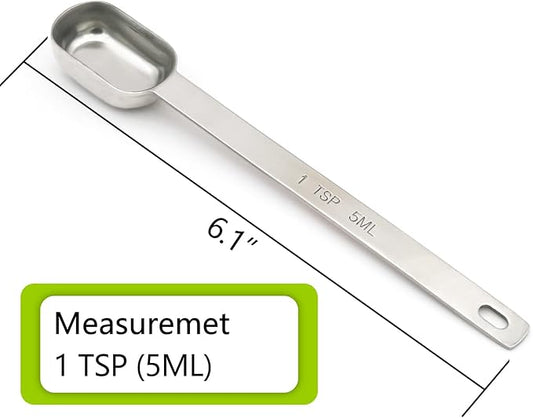 5PCS 1tsp (1/3tbsp, 5ml) Single Measuring Spoon, Stainless Steel Long Handle Individual Teaspoons Only