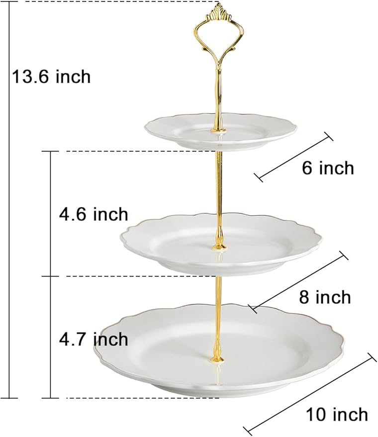 Sweejar 3 Tier Ceramic Cake Stand Wedding, Dessert Cupcake Stand for Tea Party Serving Platter(Rose)